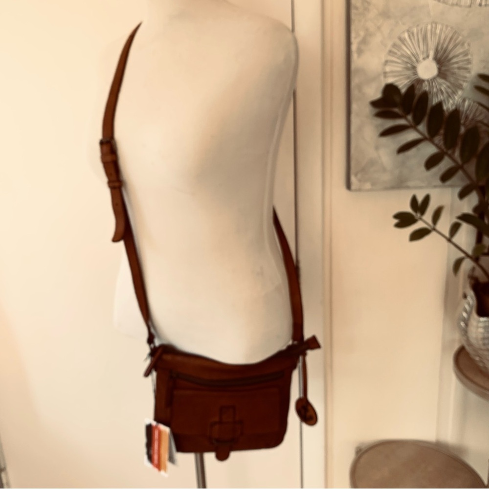 NWT Harbour 2nd Genuine Cognac  Leather Crossbody Medium  Bag - Picture 8 of 13